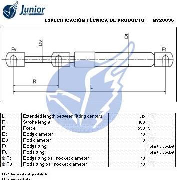 JUNIOR GH0585156927 - Gāzes atspere, Bagāžas / Kravas nodalījuma vāks ps1.lv