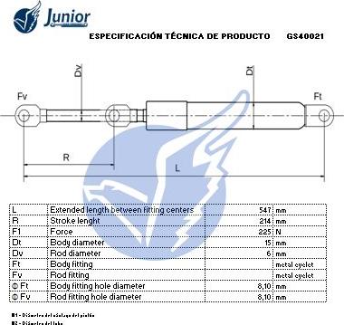 JUNIOR GS40021 - Gāzes atspere, Bagāžas / Kravas nodalījuma vāks ps1.lv