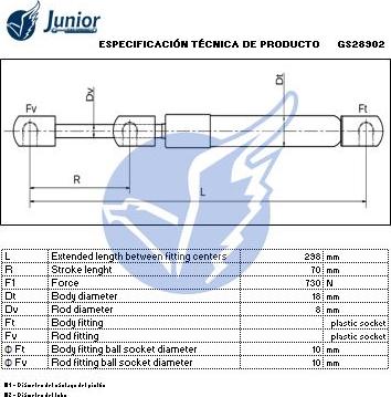 JUNIOR GS28902 - Gāzes atspere, Bagāžas / Kravas nodalījuma vāks ps1.lv