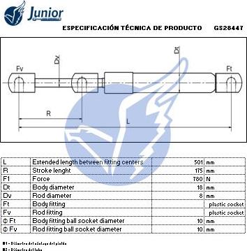 JUNIOR GS28447 - Gāzes atspere, Bagāžas / Kravas nodalījuma vāks ps1.lv