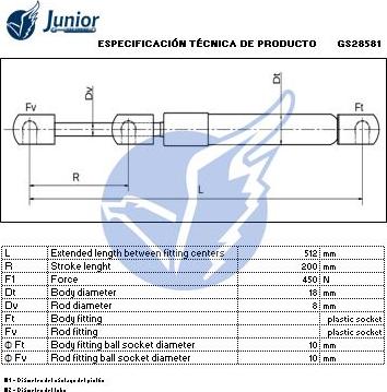 JUNIOR GS28581 - Gāzes atspere, Bagāžas / Kravas nodalījuma vāks ps1.lv