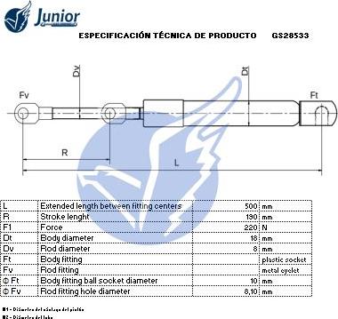 JUNIOR GS28533 - Gāzes atspere, Bagāžas / Kravas nodalījuma vāks ps1.lv