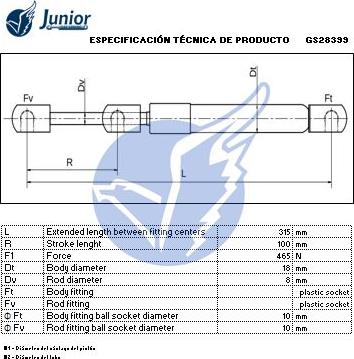 JUNIOR GS28399 - Gāzes atspere, Bagāžas / Kravas nodalījuma vāks ps1.lv