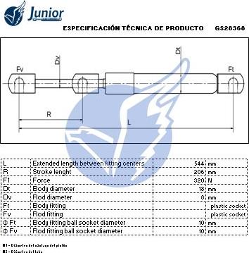 JUNIOR GS28368 - Gāzes atspere, Bagāžas / Kravas nodalījuma vāks ps1.lv