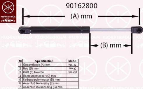 Klokkerholm 90162800 - Gāzes atspere, Motora pārsegs ps1.lv