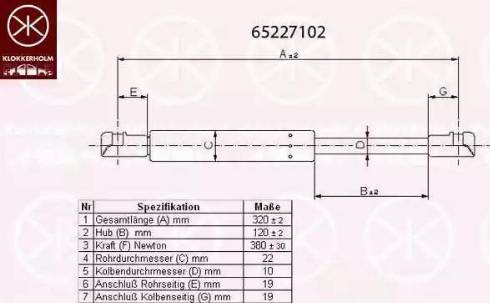 Klokkerholm 65227102 - Gāzes atspere, Bagāžas / Kravas nodalījuma vāks ps1.lv