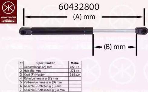 Klokkerholm 60432800 - Gāzes atspere, Motora pārsegs ps1.lv