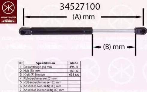 Klokkerholm 34527100 - Gāzes atspere, Bagāžas / Kravas nodalījuma vāks ps1.lv