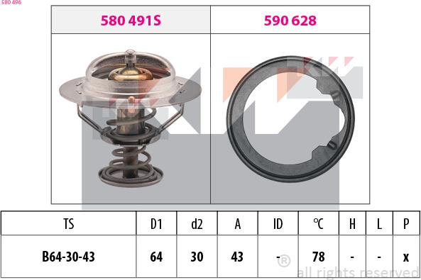 KW 580 496 - Termostats, Dzesēšanas šķidrums ps1.lv