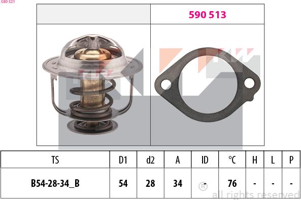 KW 580 521 - Termostats, Dzesēšanas šķidrums ps1.lv