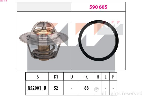 KW 580 312 - Termostats, Dzesēšanas šķidrums ps1.lv