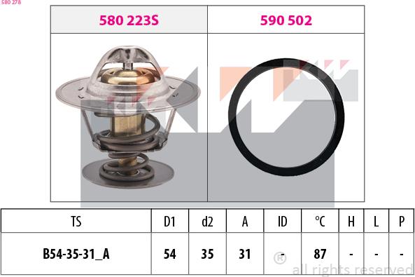 KW 580 278 - Termostats, Dzesēšanas šķidrums ps1.lv