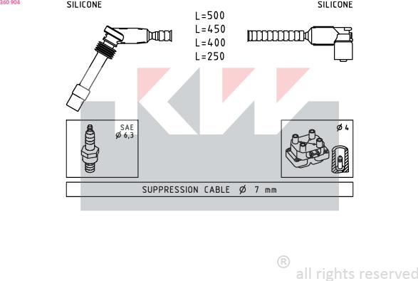 KW 360 904 - Augstsprieguma vadu komplekts ps1.lv