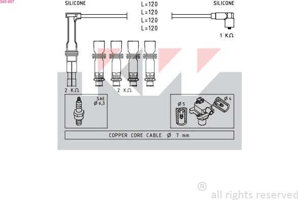 KW 360 607 - Augstsprieguma vadu komplekts ps1.lv