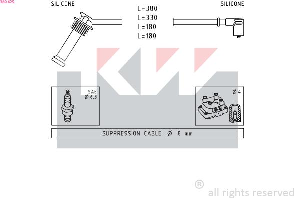 KW 360 625 - Augstsprieguma vadu komplekts ps1.lv