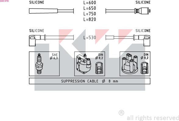 KW 360 078 - Augstsprieguma vadu komplekts ps1.lv