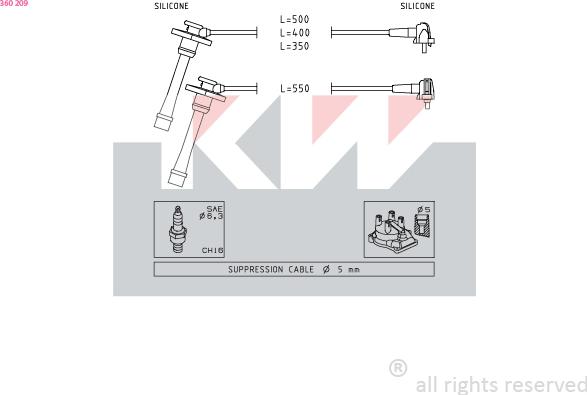 KW 360 209 - Augstsprieguma vadu komplekts ps1.lv