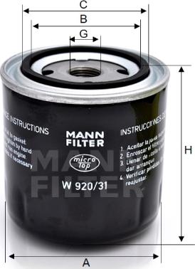 Mann-Filter W 920/31 - Eļļas filtrs ps1.lv