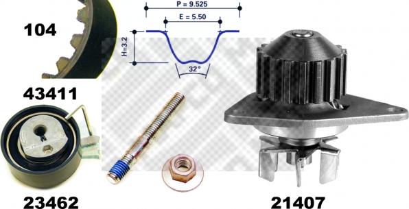 Mapco 41411 - Ūdenssūknis + Zobsiksnas komplekts ps1.lv