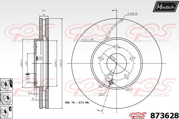 Maxtech 70180356 - Blīve, Bremžu suporta virzulītis ps1.lv