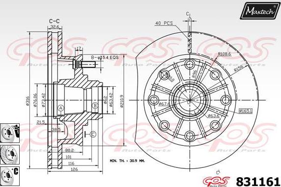 Maxtech 70180326 - Blīve, Bremžu suporta virzulītis ps1.lv