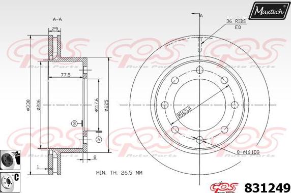 Maxtech 70180323 - Blīve, Bremžu suporta virzulītis ps1.lv