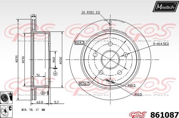 Maxtech 70180293 - Blīve, Bremžu suporta virzulītis ps1.lv