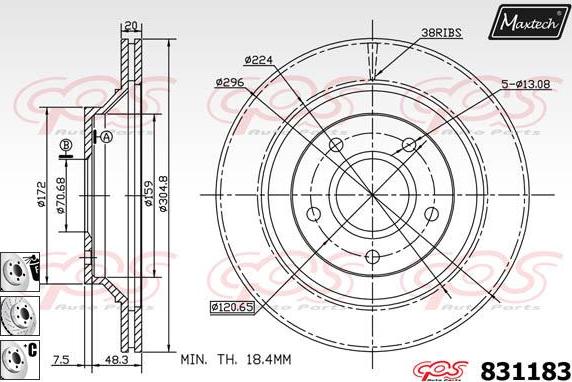 Maxtech 72938063 - Virzulis, Bremžu suports ps1.lv