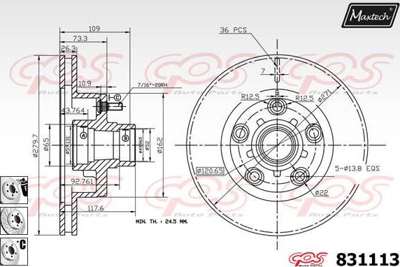 Maxtech 72936027 - Virzulis, Bremžu suports ps1.lv