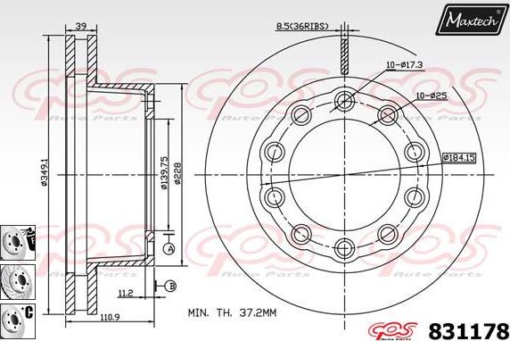 Maxtech 72948069 - Virzulis, Bremžu suports ps1.lv