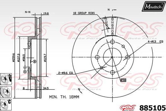 Maxtech 72948018 - Virzulis, Bremžu suports ps1.lv