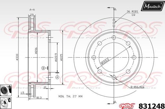 Maxtech 72954090 - Virzulis, Bremžu suports ps1.lv