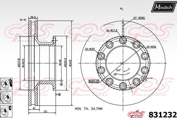 Maxtech 72718027 - Regulējošais elements, Stāvbremžu sistēmas bremžu suports ps1.lv