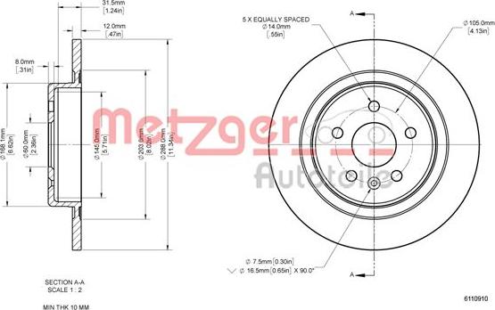 Metzger 6110910 - Bremžu diski ps1.lv