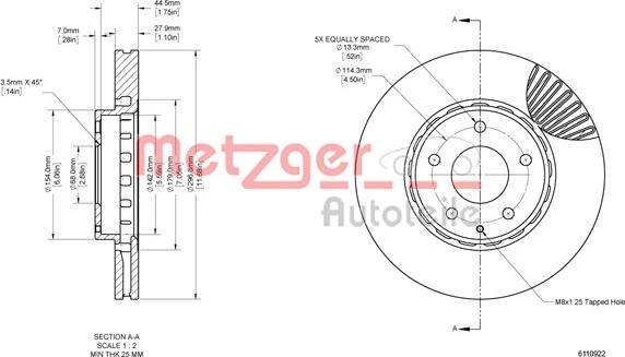 Metzger 6110922 - Bremžu diski ps1.lv