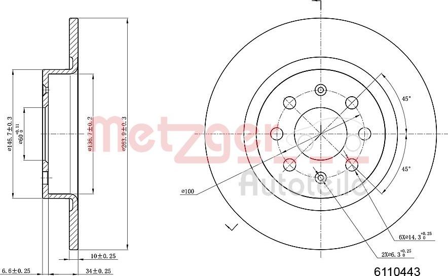 Metzger 6110443 - Bremžu diski ps1.lv