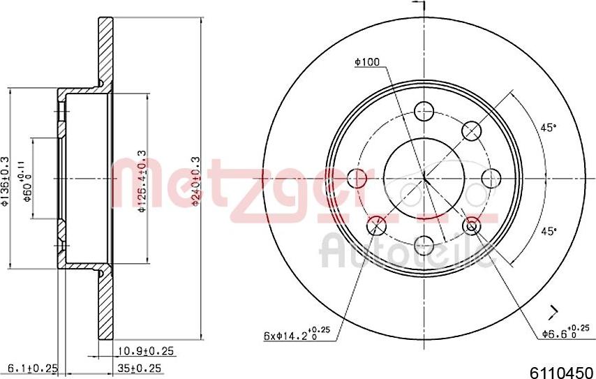 Metzger 6110450 - Bremžu diski ps1.lv