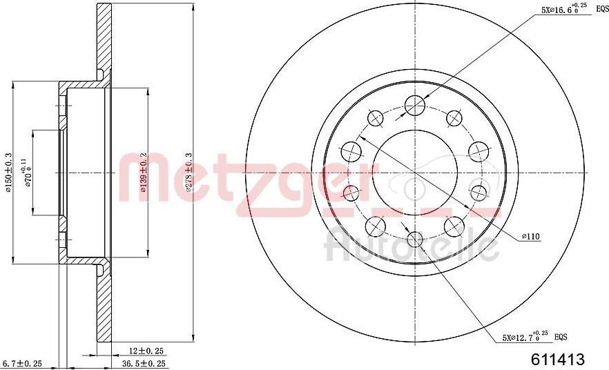 Metzger 6110413 - Bremžu diski ps1.lv