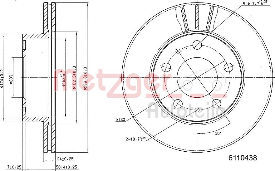 Metzger 6110438 - Bremžu diski ps1.lv