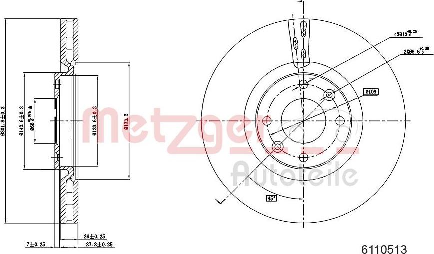 Metzger 6110513 - Bremžu diski ps1.lv