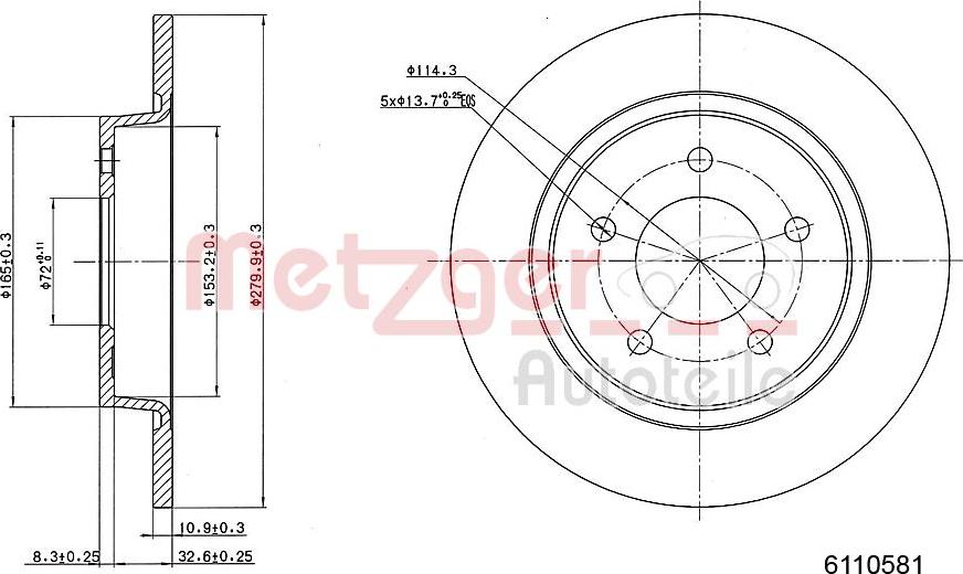 Metzger 6110581 - Bremžu diski ps1.lv