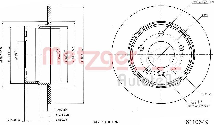 Metzger 6110649 - Bremžu diski ps1.lv