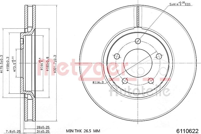 Metzger 6110622 - Bremžu diski ps1.lv