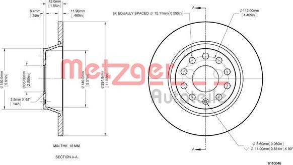 Metzger 6110046 - Bremžu diski ps1.lv