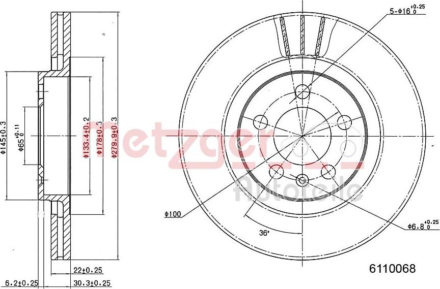 Metzger 6110068 - Bremžu diski ps1.lv