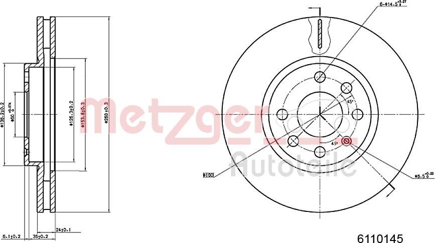 Metzger 6110145 - Bremžu diski ps1.lv