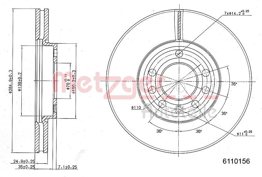 Metzger 6110156 - Bremžu diski ps1.lv