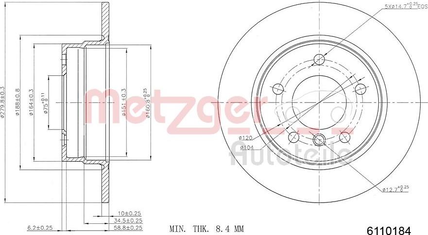 Metzger 6110184 - Bremžu diski ps1.lv