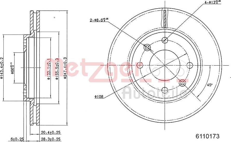 Metzger 6110173 - Bremžu diski ps1.lv