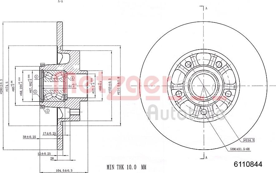 Metzger 6110844 - Bremžu diski ps1.lv